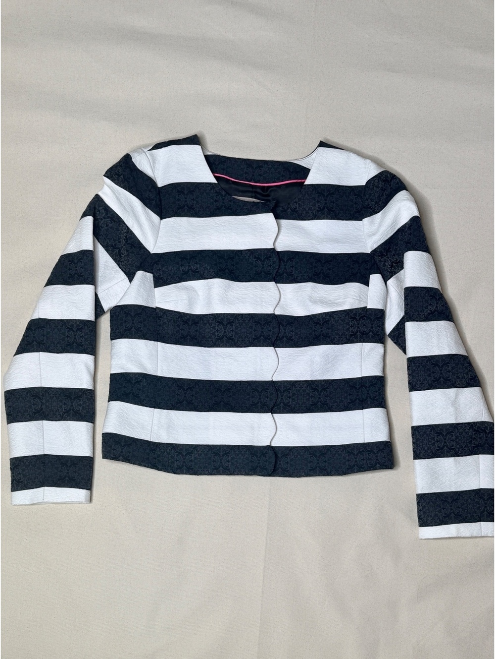 Banana Republic Women’s 12 Black White Stripe Jacquard Zip Jacket Blazer